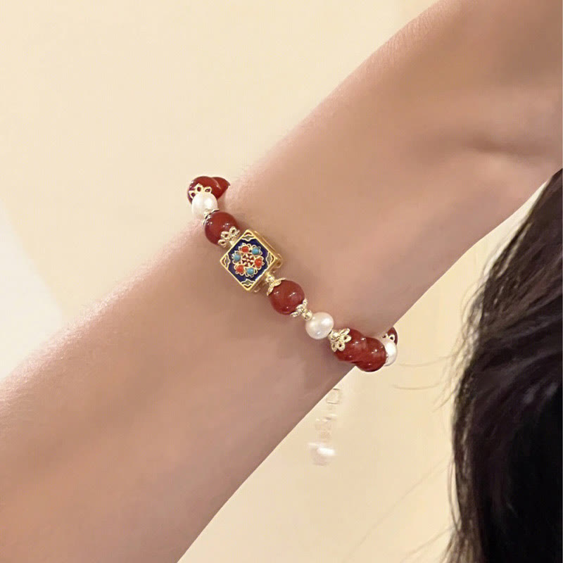 Bracciale Buddha Stones Agata Rossa Perla Fiducia Autoaccettazione