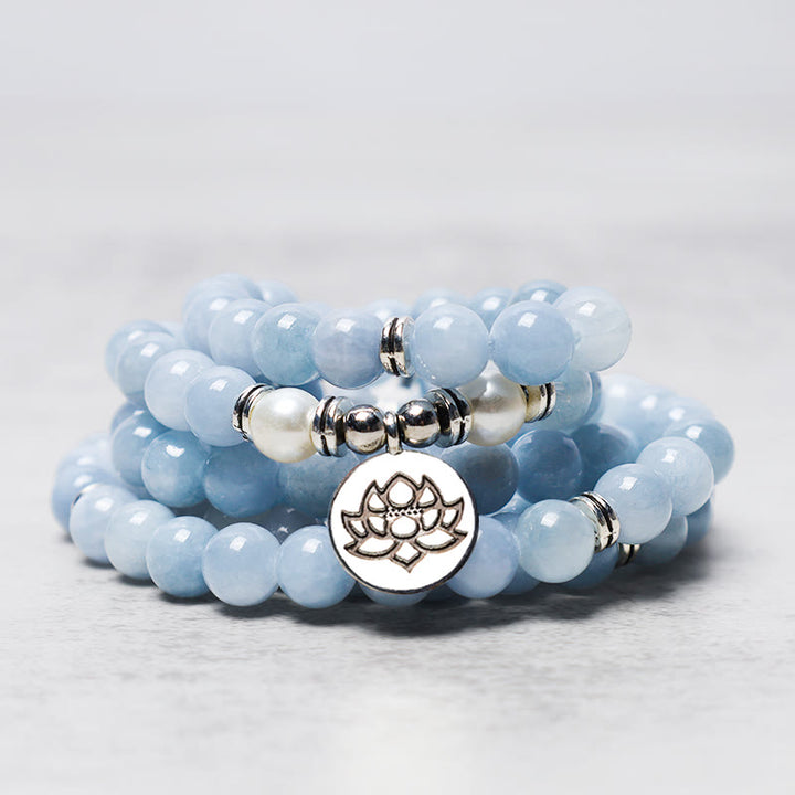 Buddha Stones 108 Mala Beads Braccialetto curativo in acquamarina