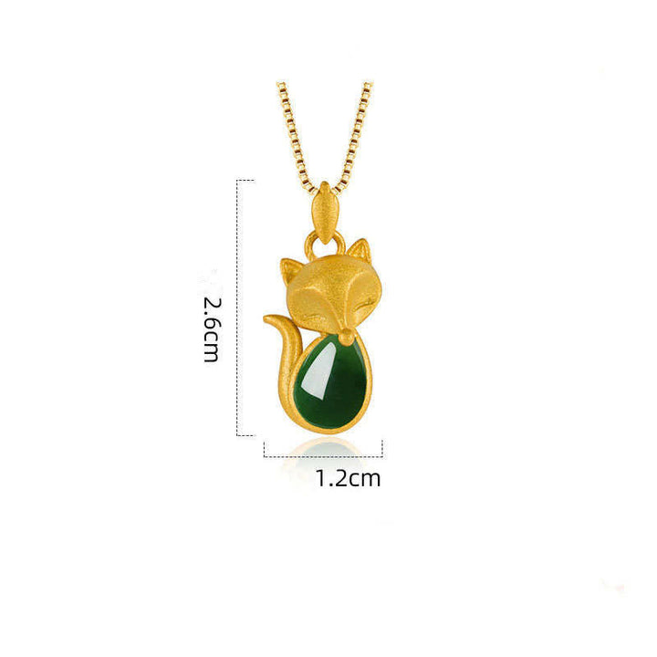 Collana pendente con motivo a volpe in calcedonio verde Buddha Stones