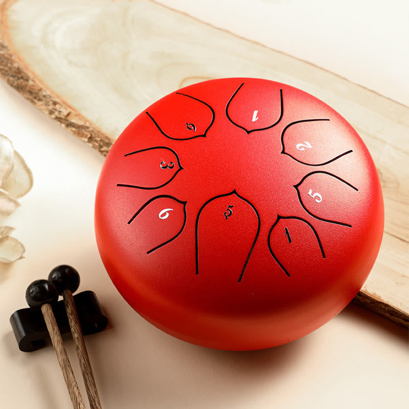 Buddha Stones Steel Tongue Drum Sound Healing Meditazione Lotus Pattern Drum Kit 8 Note Strumento a percussione da 6 pollici