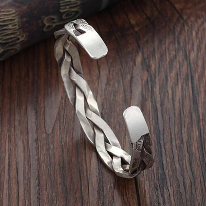 Bracciale rigido con Buddha Stones pesce koi con design intrecciato, fortuna e ricchezza