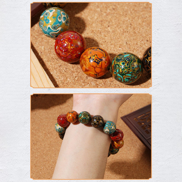 Braccialetto di perle di lacca multicolore naturale Buddha Stones Calm