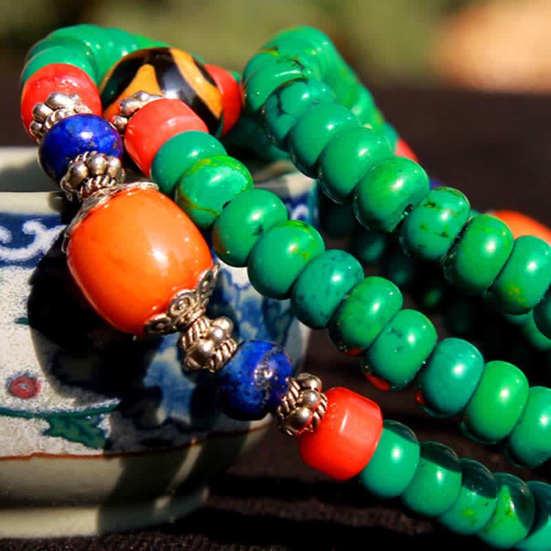 Buddha Stones 108 Mala Beads Tibetano Turchese Dzi Bead Braccialetto di Protezione