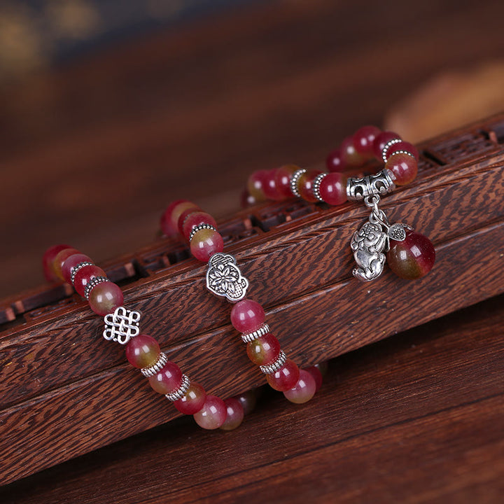 Braccialetto Buddha Stones Natural Watermelon Tormalina PiXiu Elephant Positive Triple Wrap