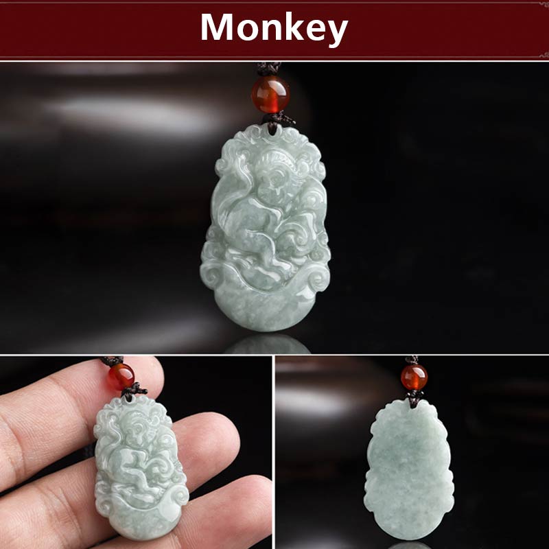 Collana con ciondolo di successo con 12 simboli dello zodiaco cinese in giada naturale Buddha Stones - image 15