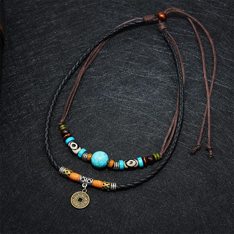 Buddha Stones Collana di protezione con perline Dzi turchesi - image 2