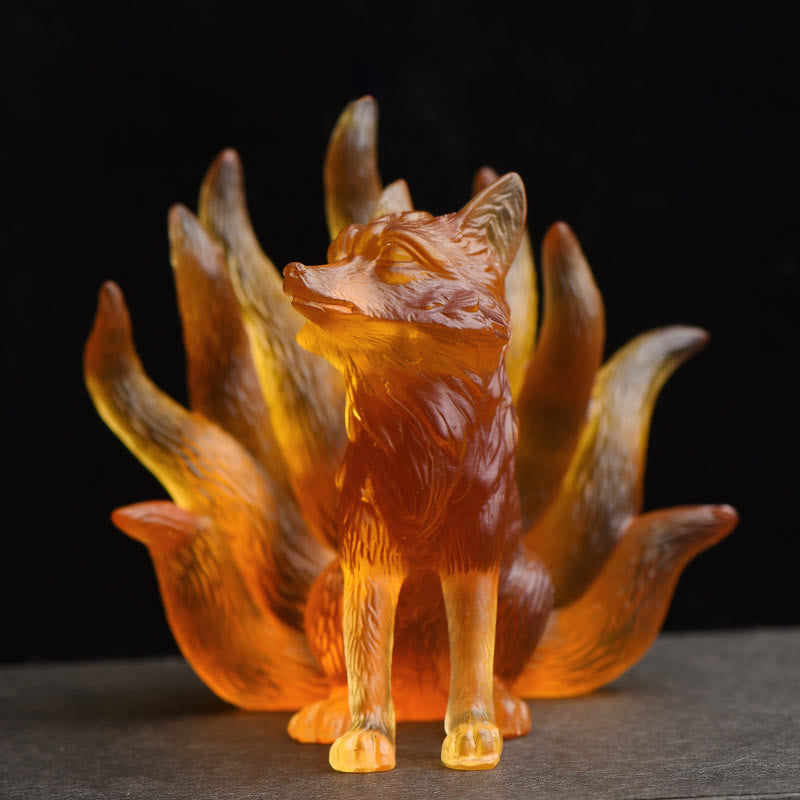Buddha Stones Piccola Volpe a nove code Successo Forza Casa Figurina Decorazione - Giallo - Grande 100*90*98mm - image 14