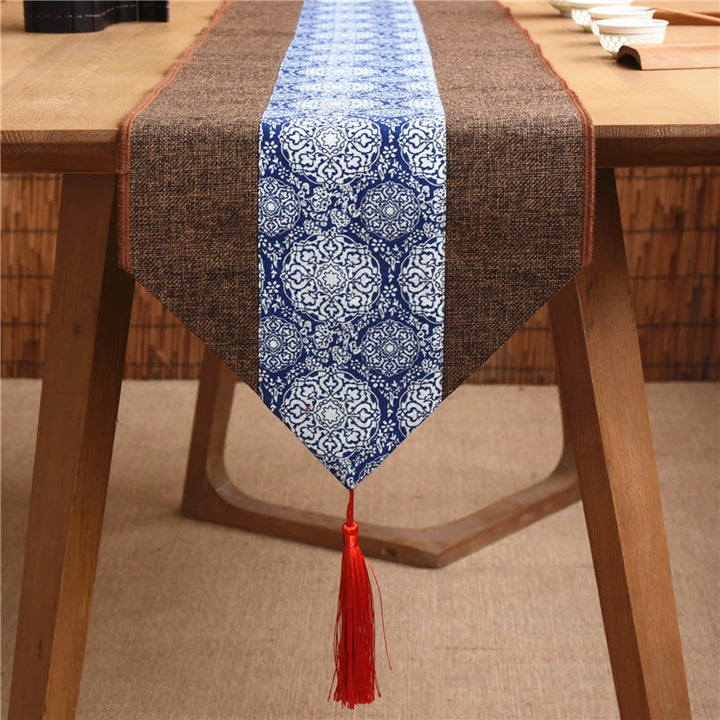 Buddha Stones Stile cinese classico Loto Koi Pesce Fiore Gru Calligrafia Illuminazione Cotone Lino Nappe Runner da tavolo