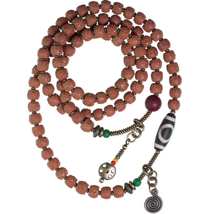 Buddha Stones 108 Mala Rudraksha Beads Bodhi Seed Dzi Bead Luck Auspiciousness Nappa Bracciale