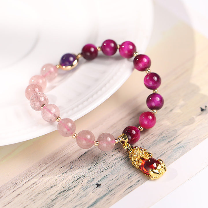Braccialetto Buddha Stones Natural Strawberry Quartz Pixiu Love