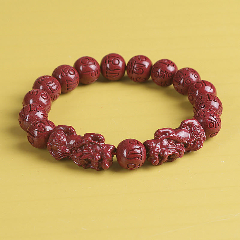 Braccialetto di perline Buddha Stones Natural Double PiXiu Cinnabar Om Mani Padme Hum Wealth Luck