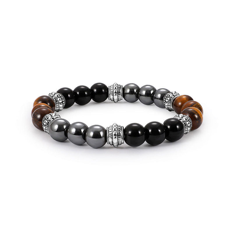 Braccialetto portafortuna e curativo con occhio di tigre e ematite Buddha Stones - 0,31 pollici (8 mm) - image 0