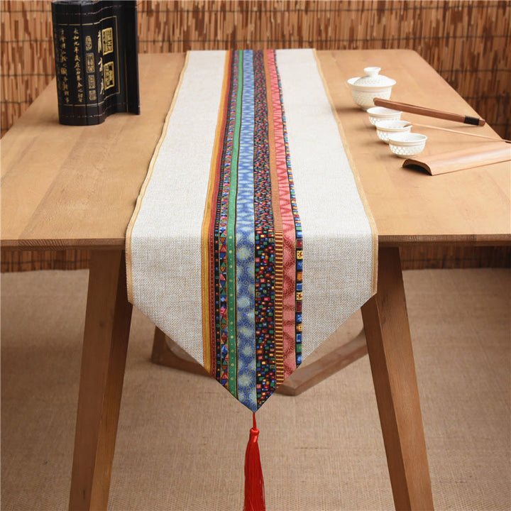 Buddha Stones Stile cinese classico Loto Koi Pesce Fiore Gru Calligrafia Illuminazione Cotone Lino Nappe Runner da tavolo