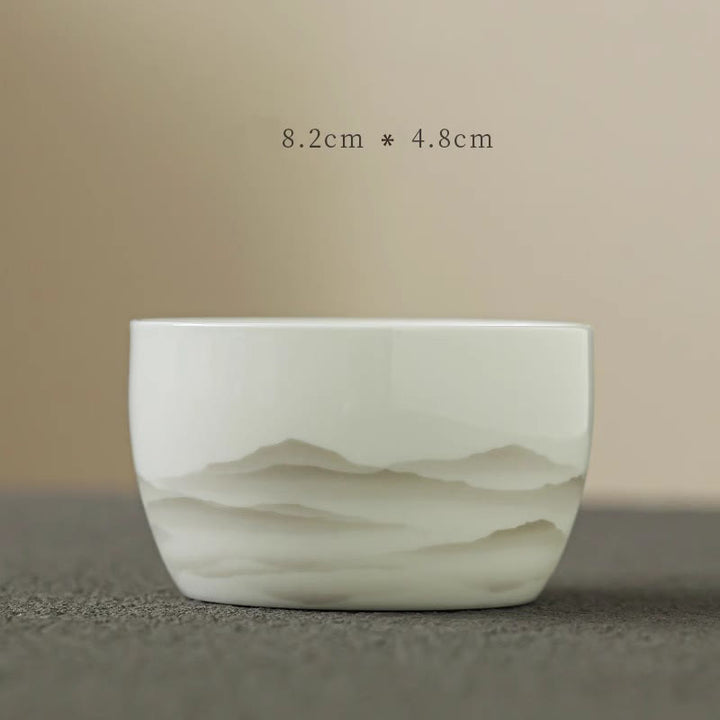 Buddha Stones Vintage Ink Painting Mountain White Porcelain Ceramic Gaiwan Sancai Tazza da tè Kung Fu Tazza da tè e piattino con coperchio Utensile da tè Teiera - Tazza 8,2 cm*4,8 cm*160 ml - image 12