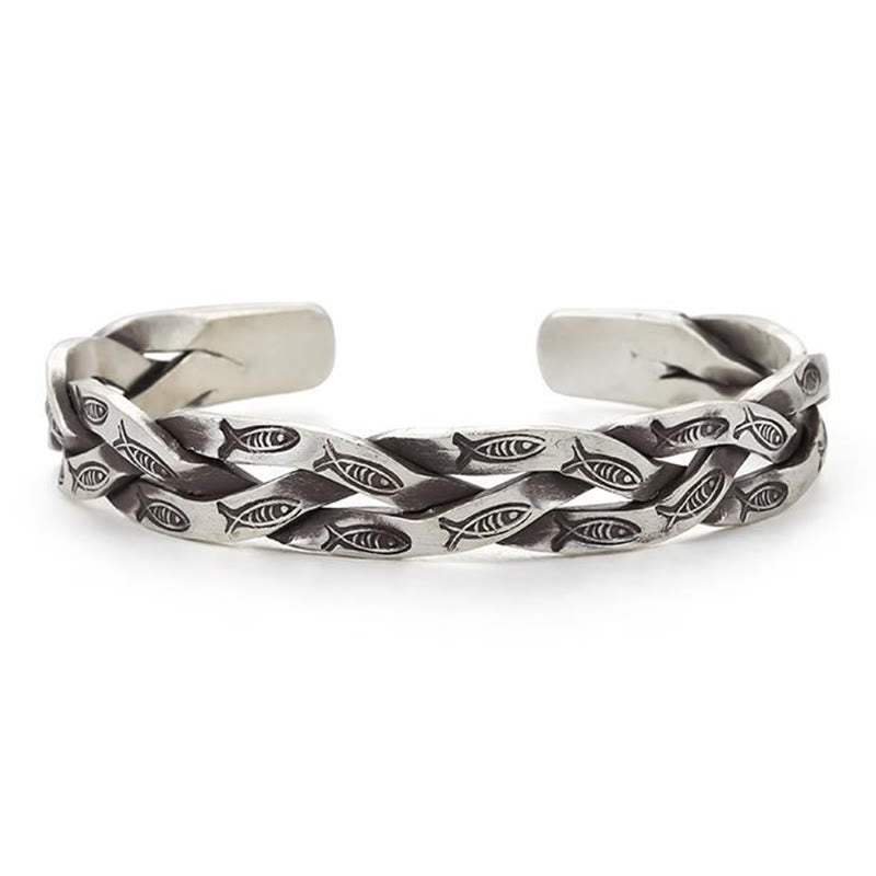 Bracciale rigido con Buddha Stones pesce koi con design intrecciato, fortuna e ricchezza
