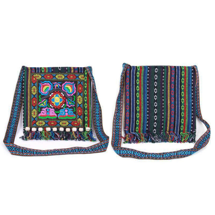 Borsa a tracolla in tela di camelia ricamata a mano tibetana