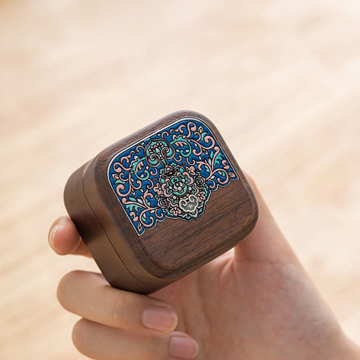 Scatola portaoggetti per gioielli in legno di noce nero fatto a mano retrò, scatola regalo in legno di foglia