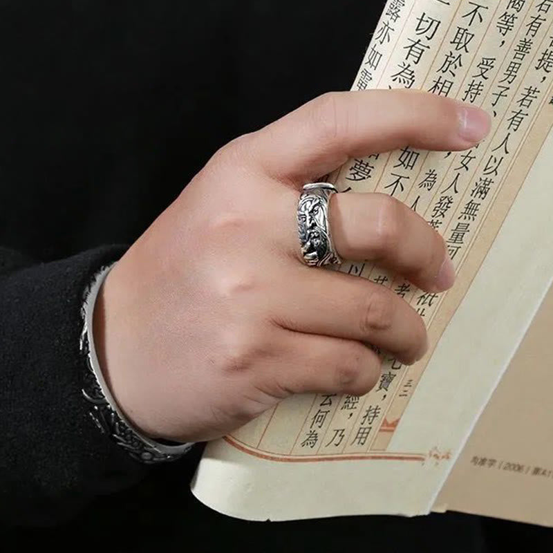 Anello di ricchezza con amuleto di nuvole di buon auspicio Guan Gong