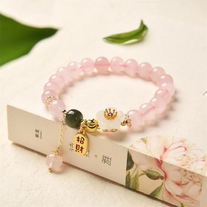 Braccialetto Buddha Stones Natural Pink Crystal Jade Flower Warm Love - Cristallo rosa (Calore rilassante ♥) - image 0
