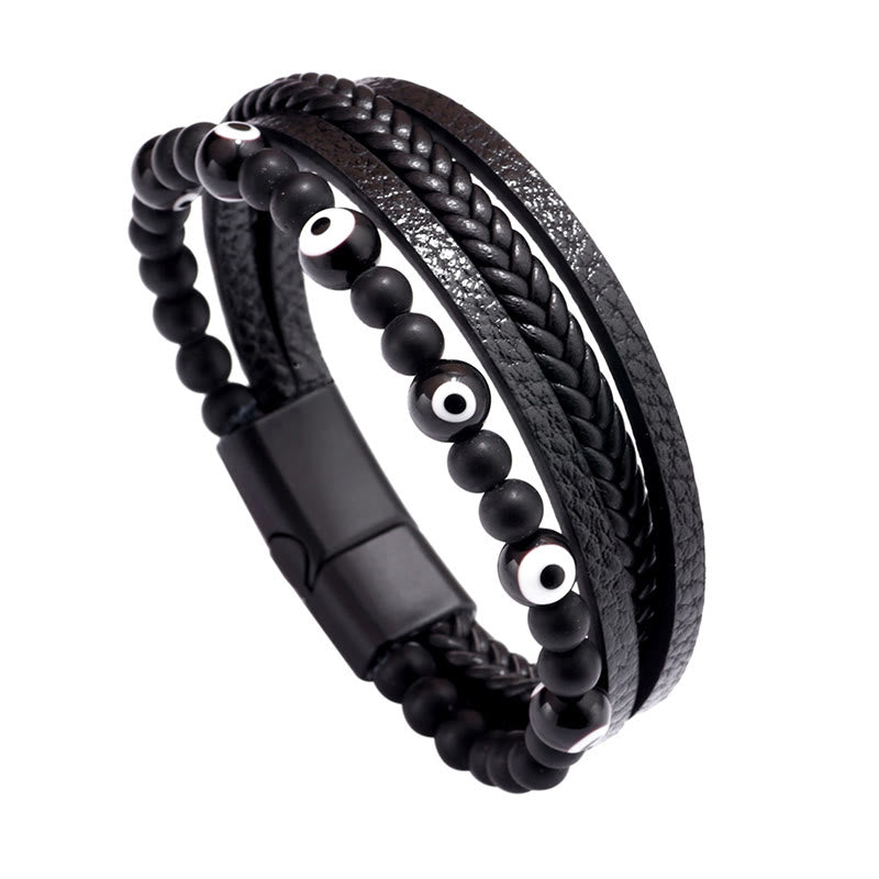 Braccialetto intrecciato multistrato con perline e protezione dell'occhio di tigre Buddha Stones e occhio maligno