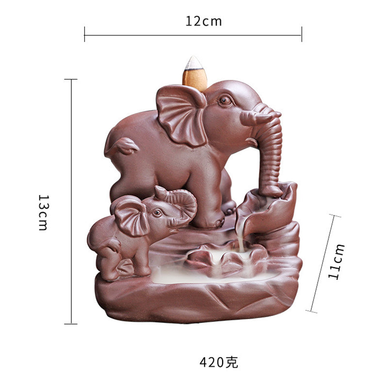Decorazione per bruciatore di incenso con protezione per fontana di fumo a riflusso in argilla viola elefante tibetano
