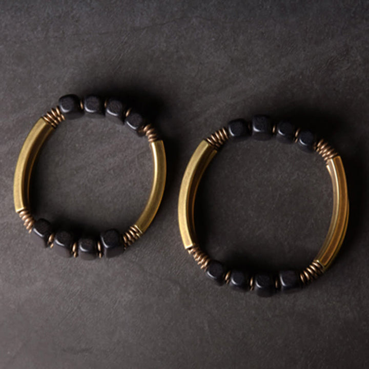 Bracciale a doppio strato in ottone e rame con Buddha Stones in legno di ebano tibetano - image 11