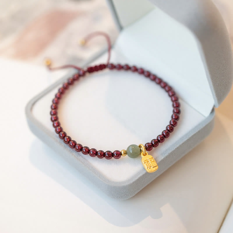 Braccialetto con ciondolo curativo in pietra naturale di quarzo Buddha Stones , granato, giada, fortuna e carattere Fu