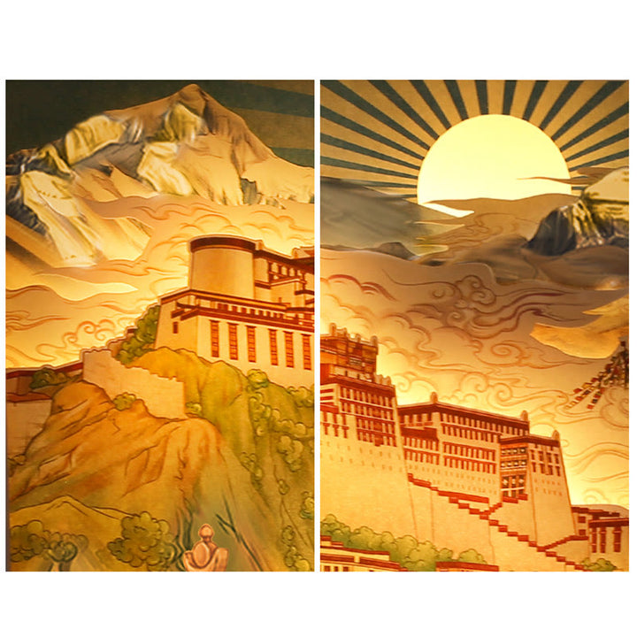 Lampada da tavolo a LED creativa con luci notturne in carta intagliata a LED del palazzo del Potala del Tibet - image 6