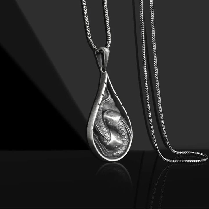 Collana con ciondolo a forma di goccia d'acqua in stagno puro con pesce koi fortunato Buddha Stones , prosperità - image 2