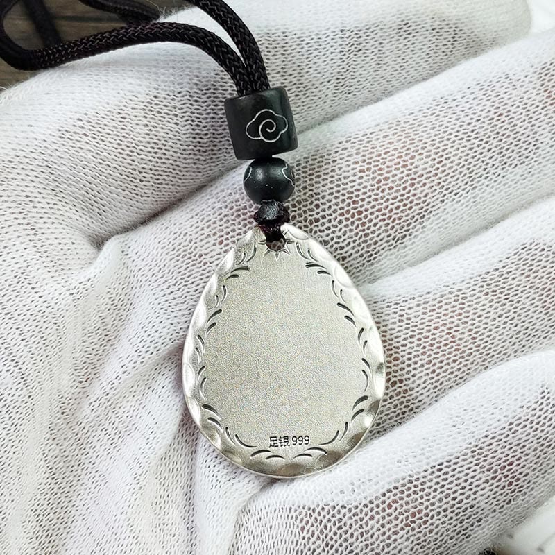 Buddha Stones Vintage 999 Sterling Silver Yin Yang Bagua Water Drop Design Balance Harmony Collana Pendente - image 11