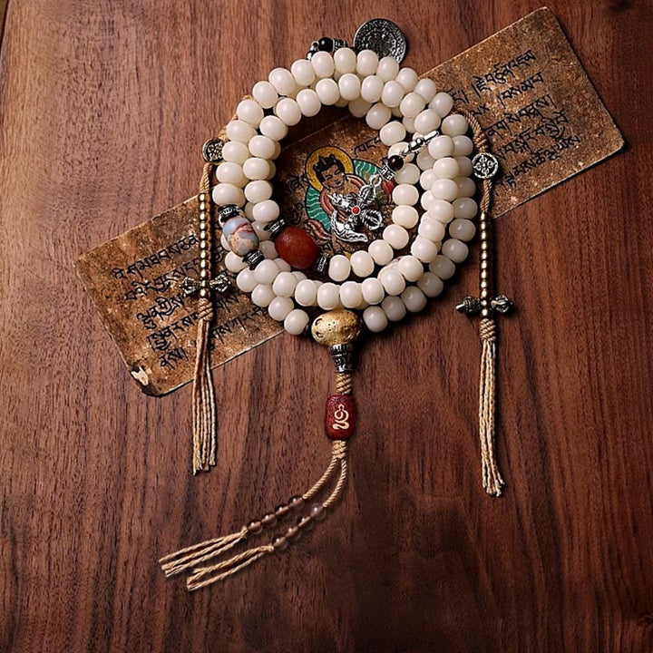 Buddha Stones Tibet 108 perle Mala Bodhi Seme Bagua Vajra Dzi Perline Bracciale Ricchezza Agata Grigia