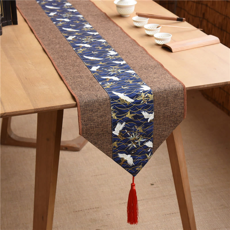Buddha Stones Stile cinese classico Loto Koi Pesce Fiore Gru Calligrafia Illuminazione Cotone Lino Nappe Runner da tavolo