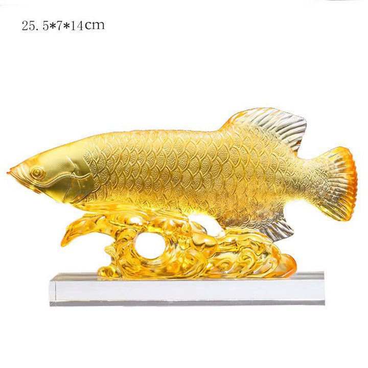 Pezzo d'arte fatto a mano in cristallo Liuli Koi Fish, decorazione per ufficio e casa - Oro medio e base - image 11