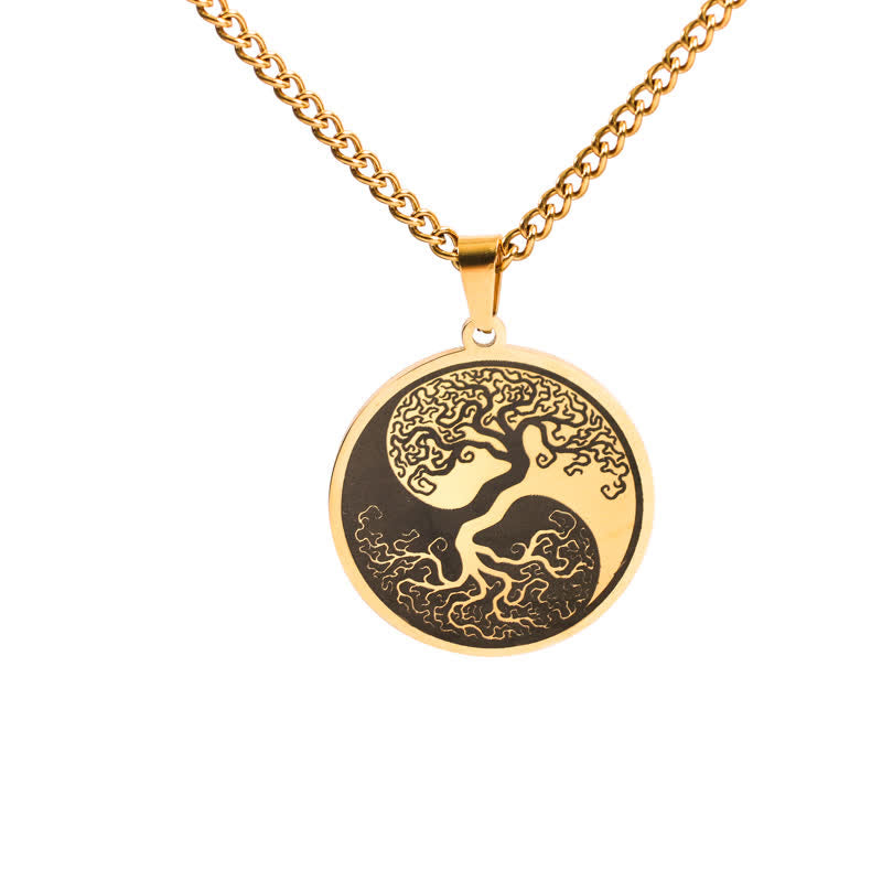 Collana con ciondolo in acciaio al titanio e Buddha Stones, l'albero della vita - Oro - image 7