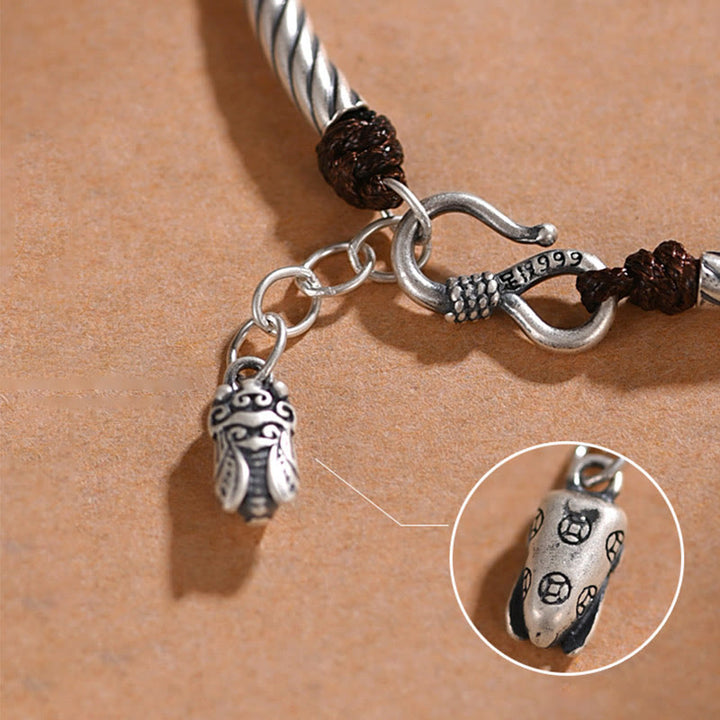 Bracciale Buddha Stones 999 Sterling Silver Bamboo Pattern Cicada Luck Wealth - image 4