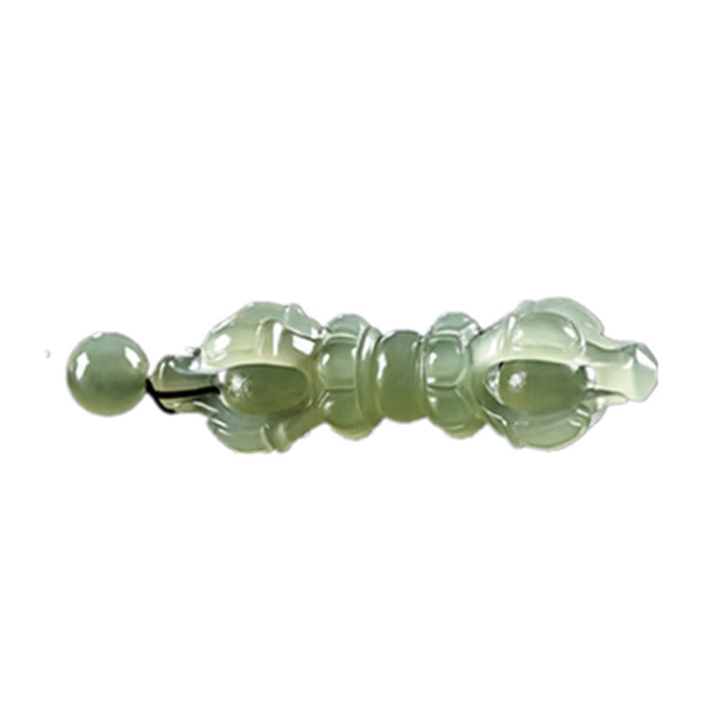Collana con ciondolo di successo inciso Dorje Vajra in giada ciano naturale tibetana e giada bianca - image 9