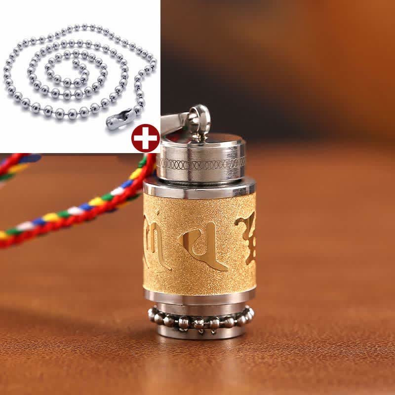 Buddha Stones Tibet Om Mani Padme Hum Shurangama Mantra Titanio Acciaio Saggezza Amuleto Collana Pendente - 1,4*2,4 cm - Oro - Catena di perline e fili colorati - image 19