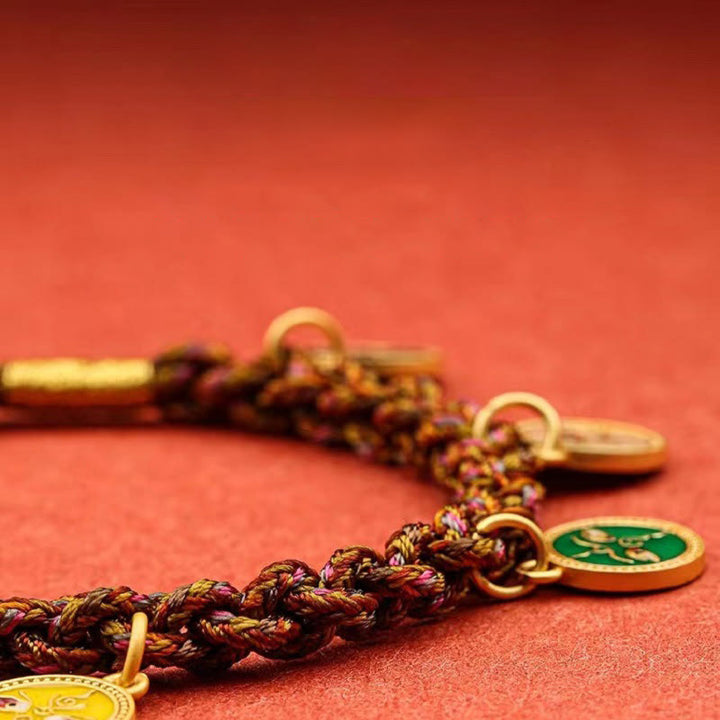 Braccialetto tibetano con treccia di corda Thangka della fortuna dei cinque dei della ricchezza