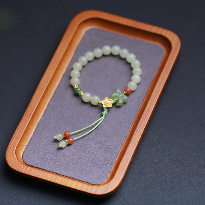Bracciale Buddha Stones 925 Sterling Silver Jade Luck Flower Butterfly - image 9