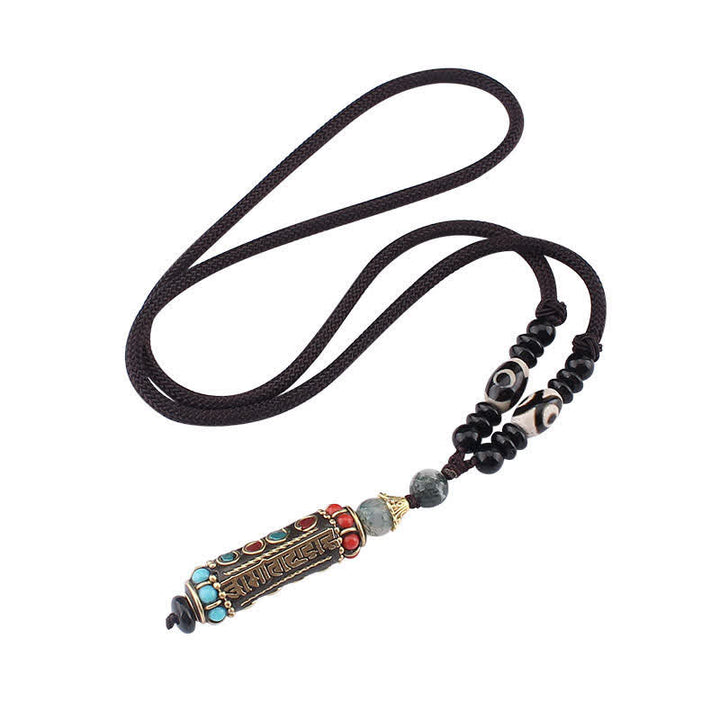Ciondolo per collana in legno di wenge con Buddha Stones tibetano Om Mani Padme Hum Dzi - image 12