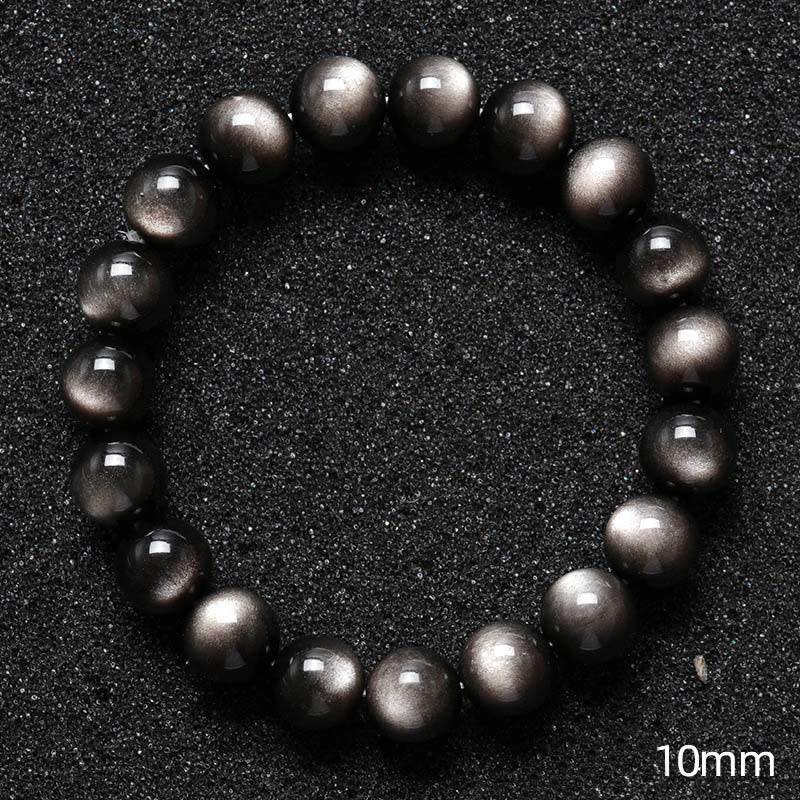 Braccialetto di protezione lenitiva in ossidiana lucida d'argento naturale Buddha Stones