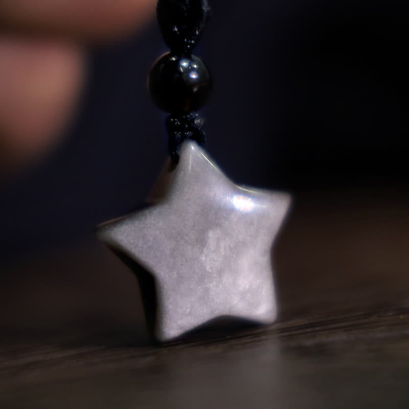 Collana con ciondolo a forma di mezzaluna stellata in ossidiana naturale Buddha Stones argento