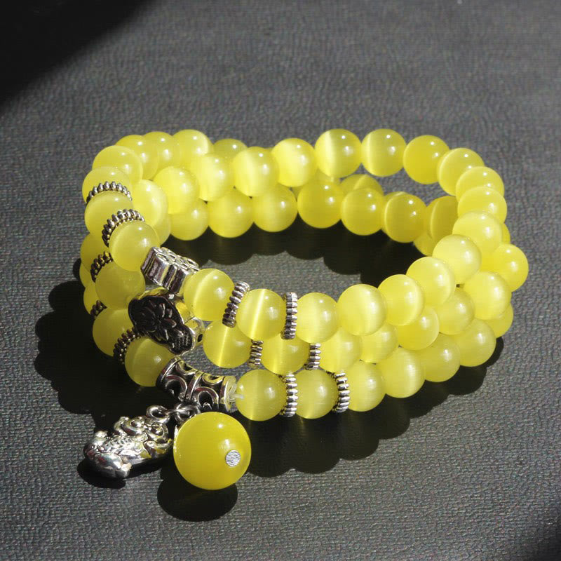 Braccialetto triplo avvolgente con supporto PiXiu Cat Eye Buddha Stones