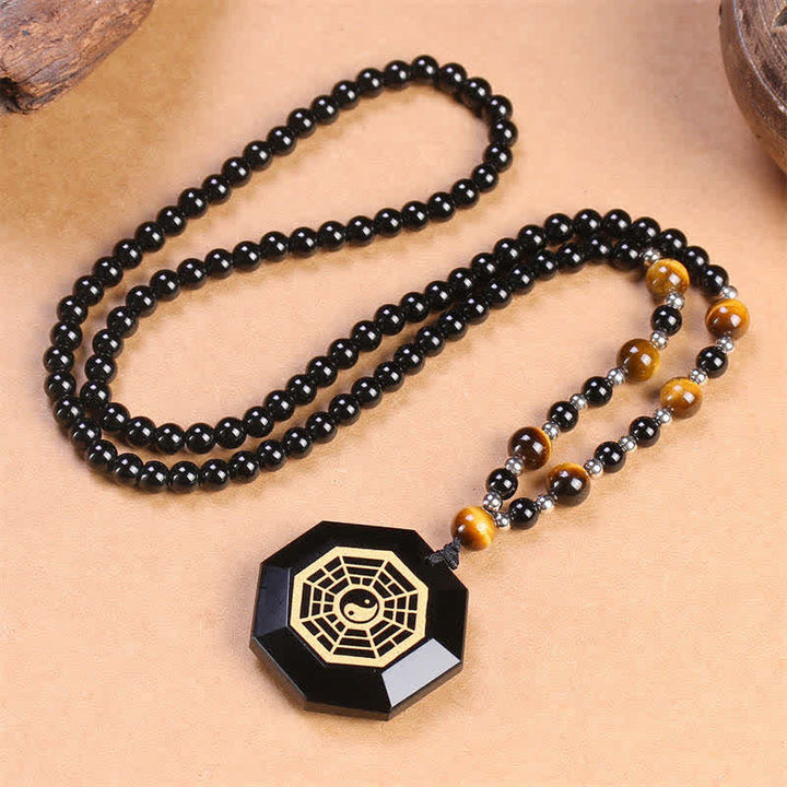 Collana con ciondolo di perline di purificazione in ossidiana nera Bagua Yin Yang - image 5