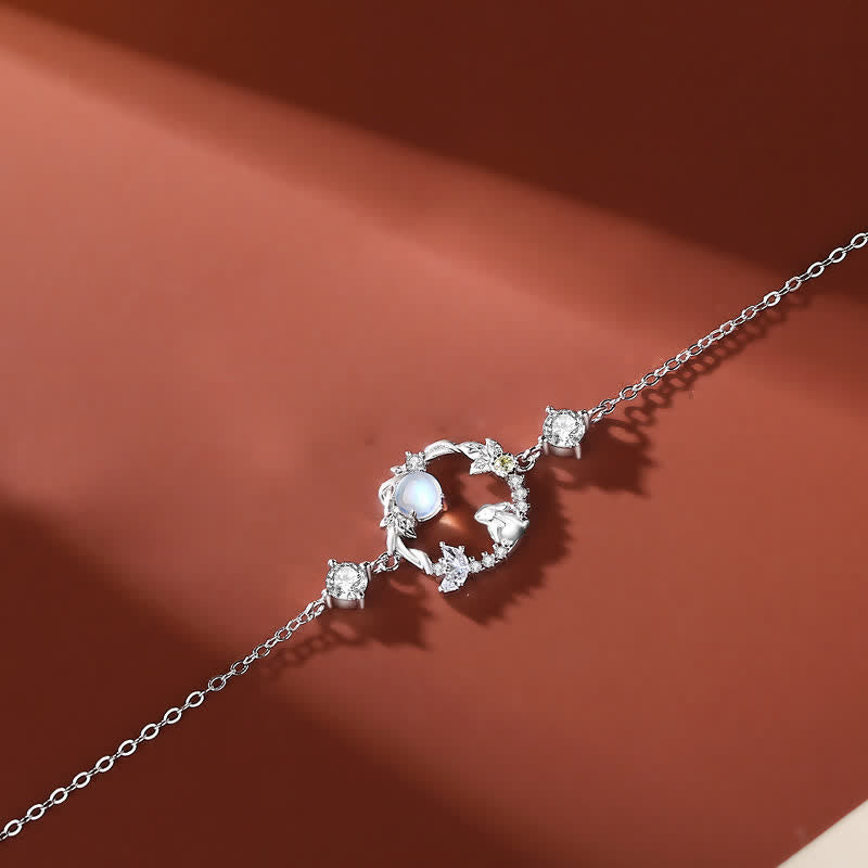 Collana con ciondolo e orecchini in argento sterling 925 con motivo a fiori di pietra lunare dell'anno del coniglio - Braccialetto - Argento - image 6