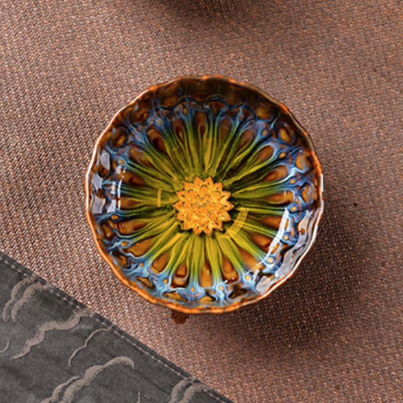 Buddha Stones Lotus Pavone Drago Fenice Koi Pesce Tazza da tè in ceramica Tazze da tè intarsiate 120ml - image 8