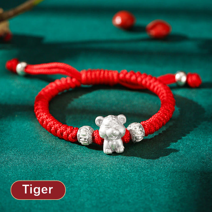 Braccialetto per bambini fatto a mano in corda rossa con Buddha Stones, in argento sterling 999, con zodiaco cinese - Tigre (misura del braccialetto 12+4 cm) - image 7