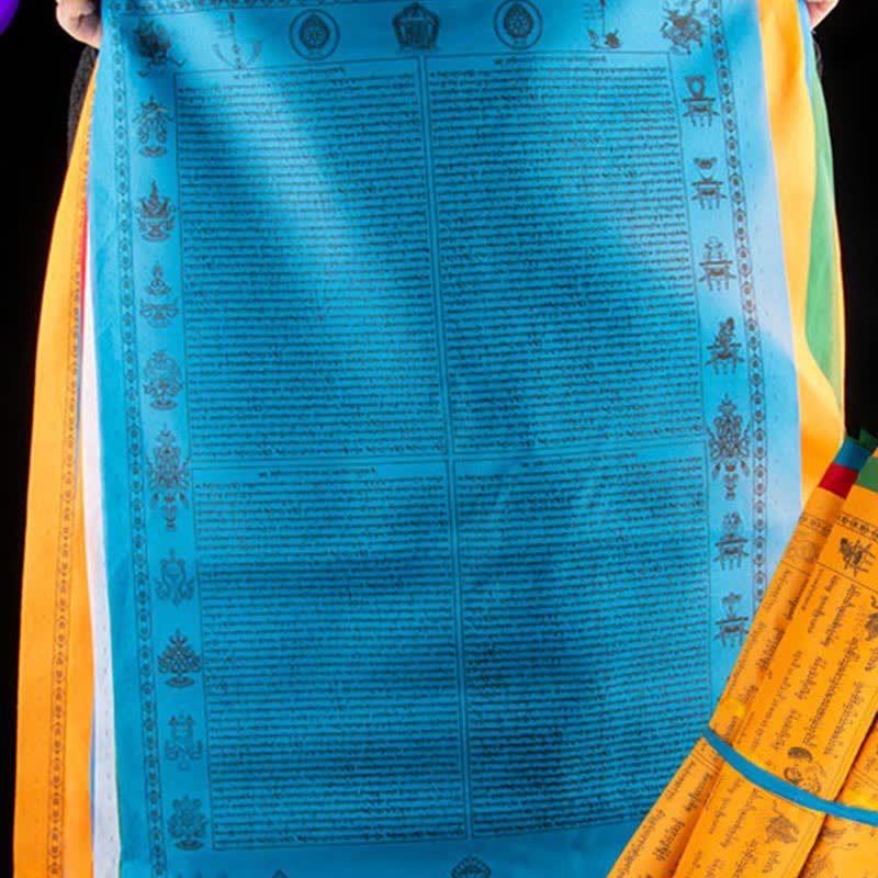 Buddha Stones Bandiera tibetana a 5 colori con cavallo a vento, simbolo di felicità e buon auspicio per la preghiera all'aperto. - 12 metri - image 0