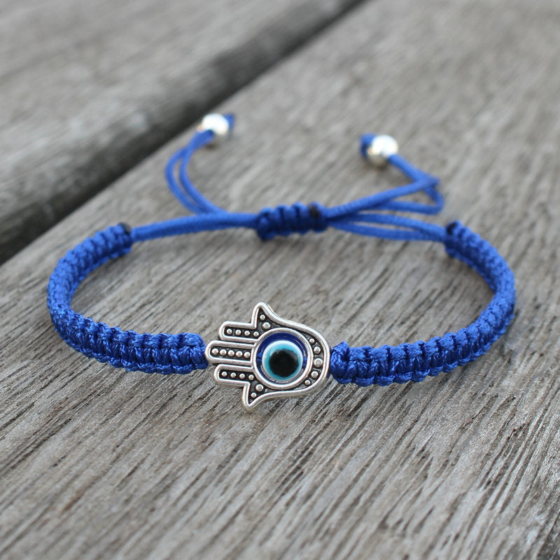 Braccialetto con cordino di protezione e fortuna con simbolo Hamsa fatto a mano con Buddha Stones