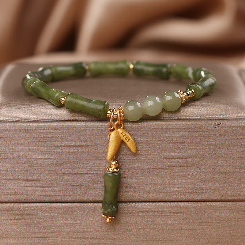 Braccialetto di fortuna con motivo a foglie di giada e bambù verde Buddha Stones